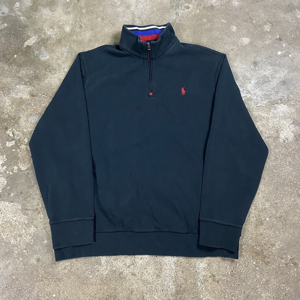 Polo Ralph Lauren 1/4 Zip Sweatshirt Size XL Black Fleece Pullover Red Pony Logo